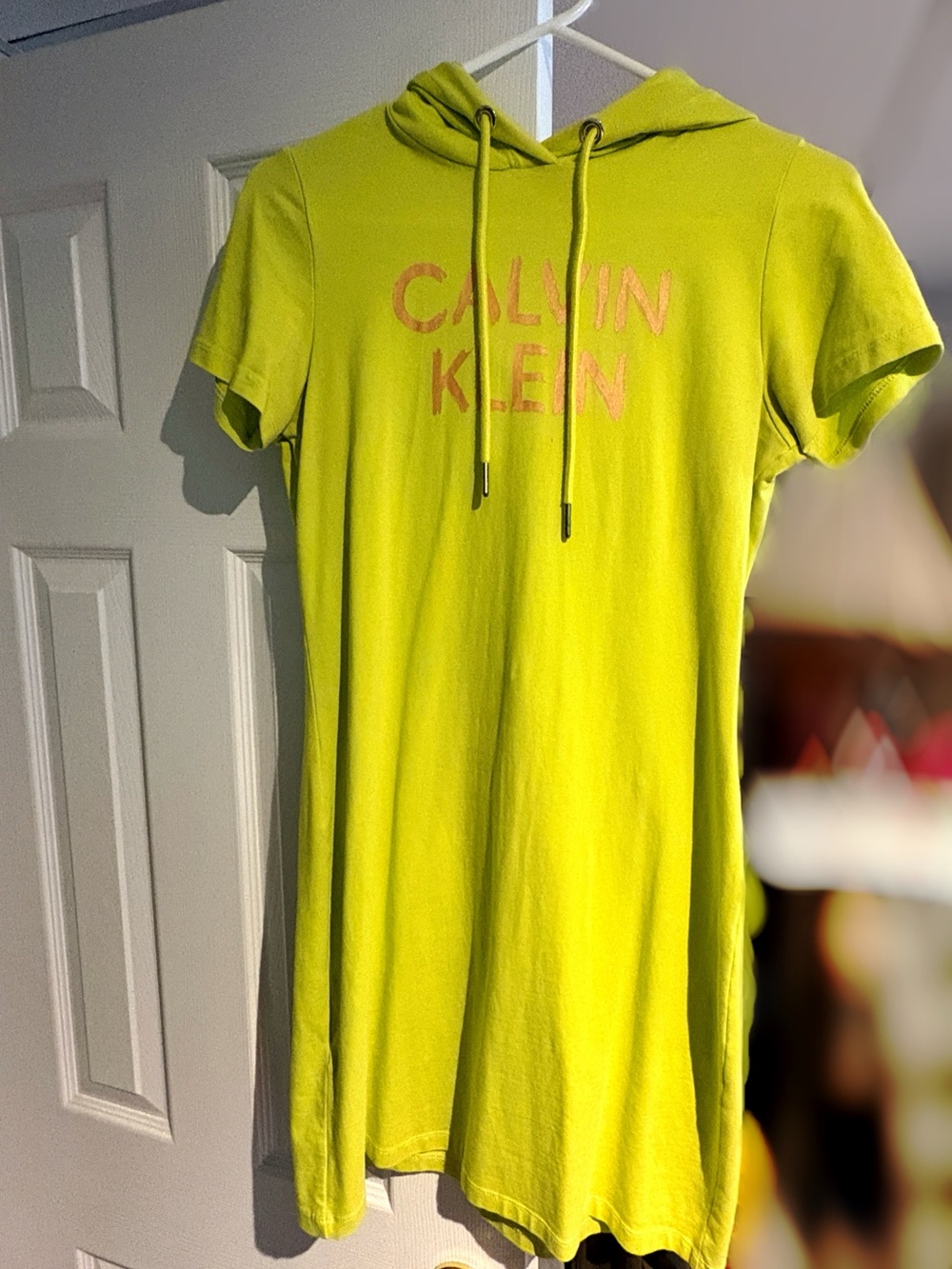 Calvin Klein Lime Colour Hooded Knee length T-Shirt Dress